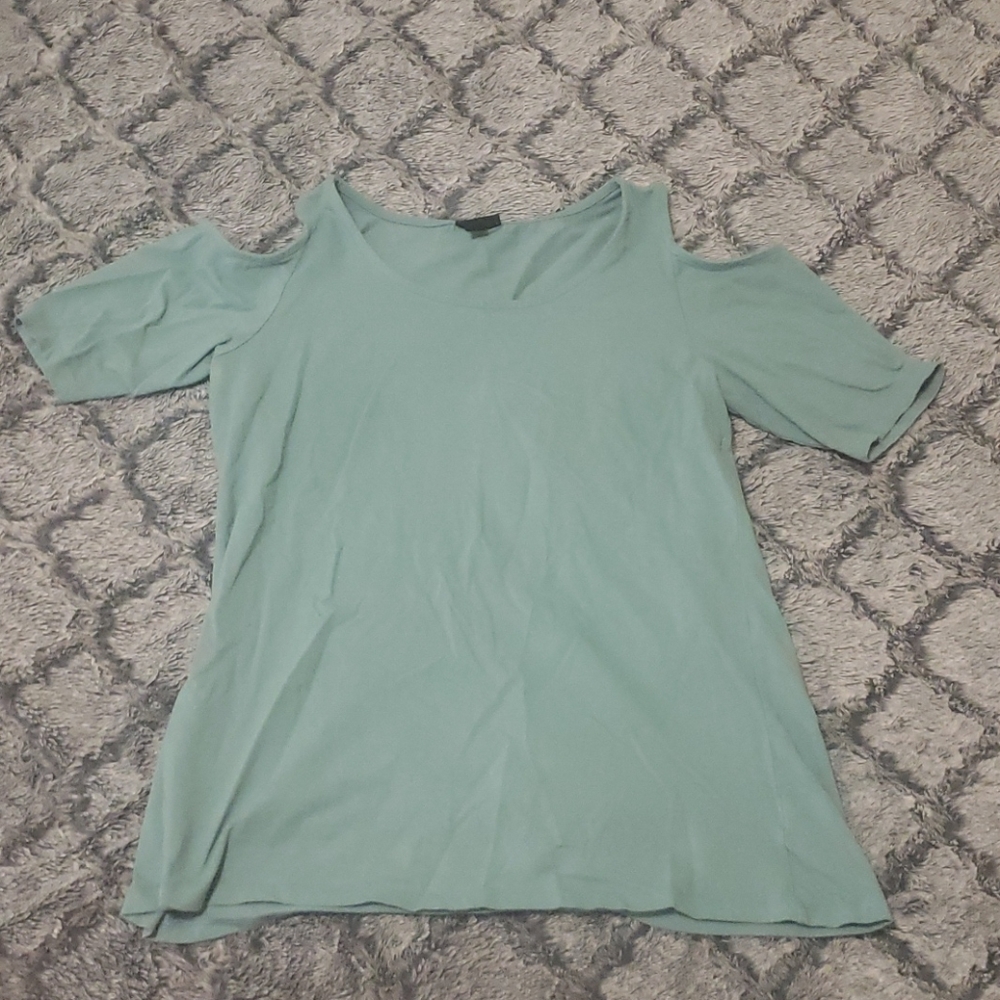 Plus teal cold shoulder top